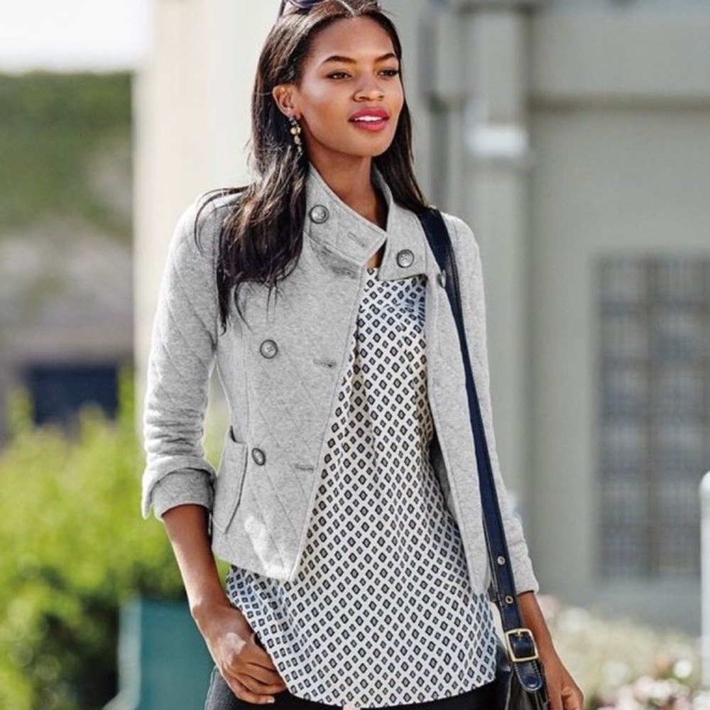 CAbi Grey Quilted Cropped Cotton Coat